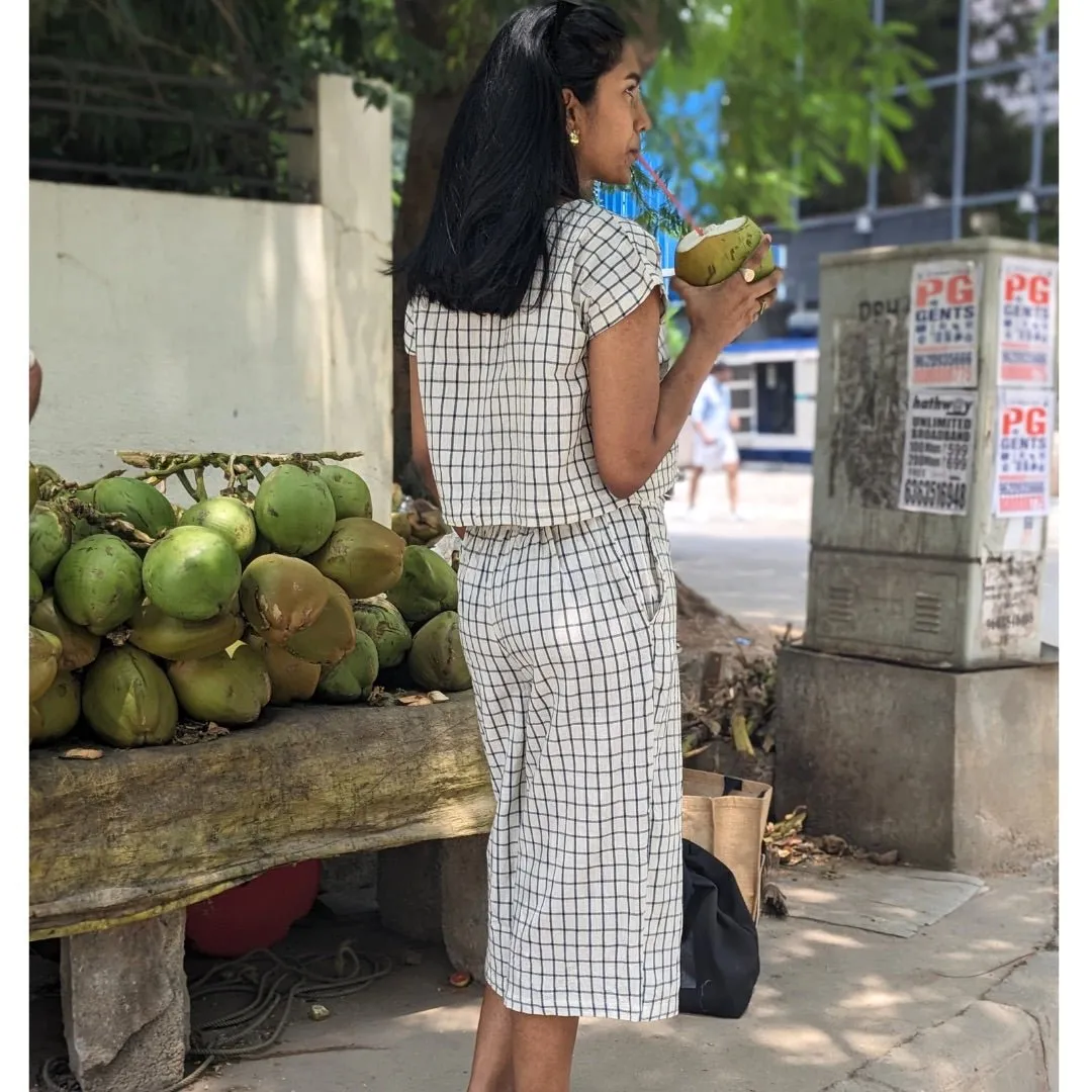 Women's Zen Cotton Culottes- Blue Checks