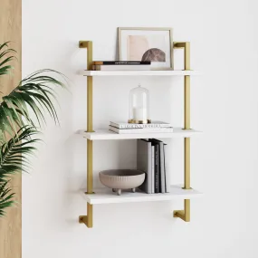 Wood & Metal 3-Shelf Floating Bookshelf White