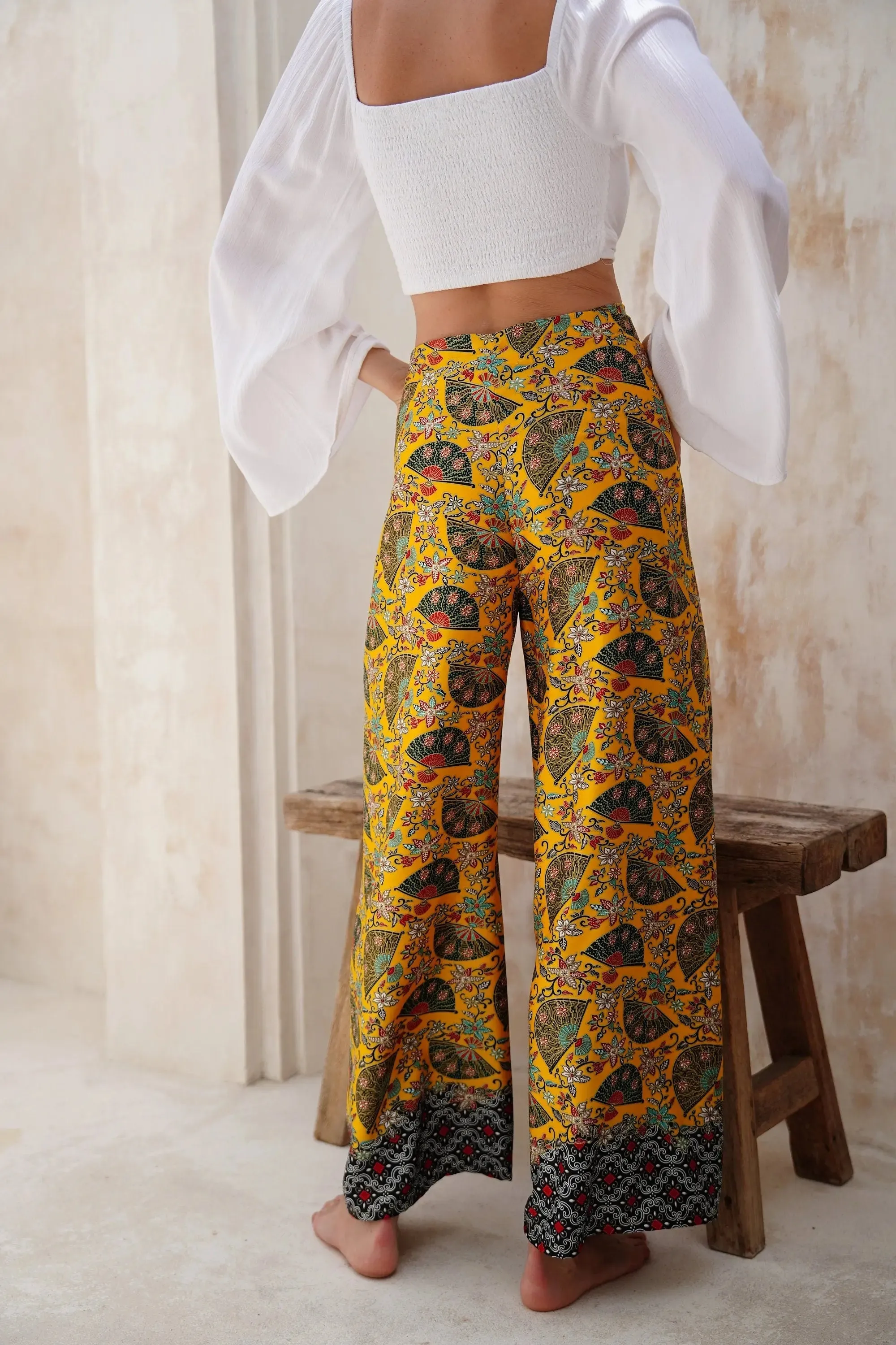 Yellow Satin Wrap Around Trousers