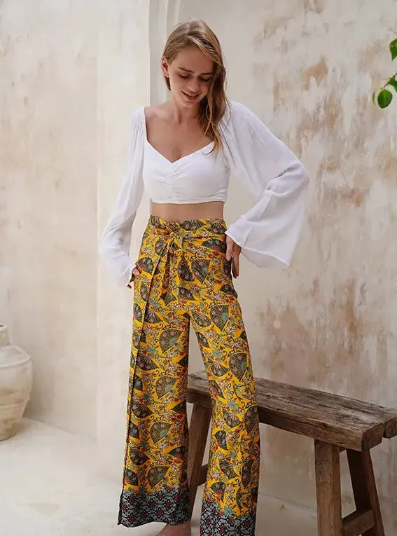 Yellow Satin Wrap Around Trousers