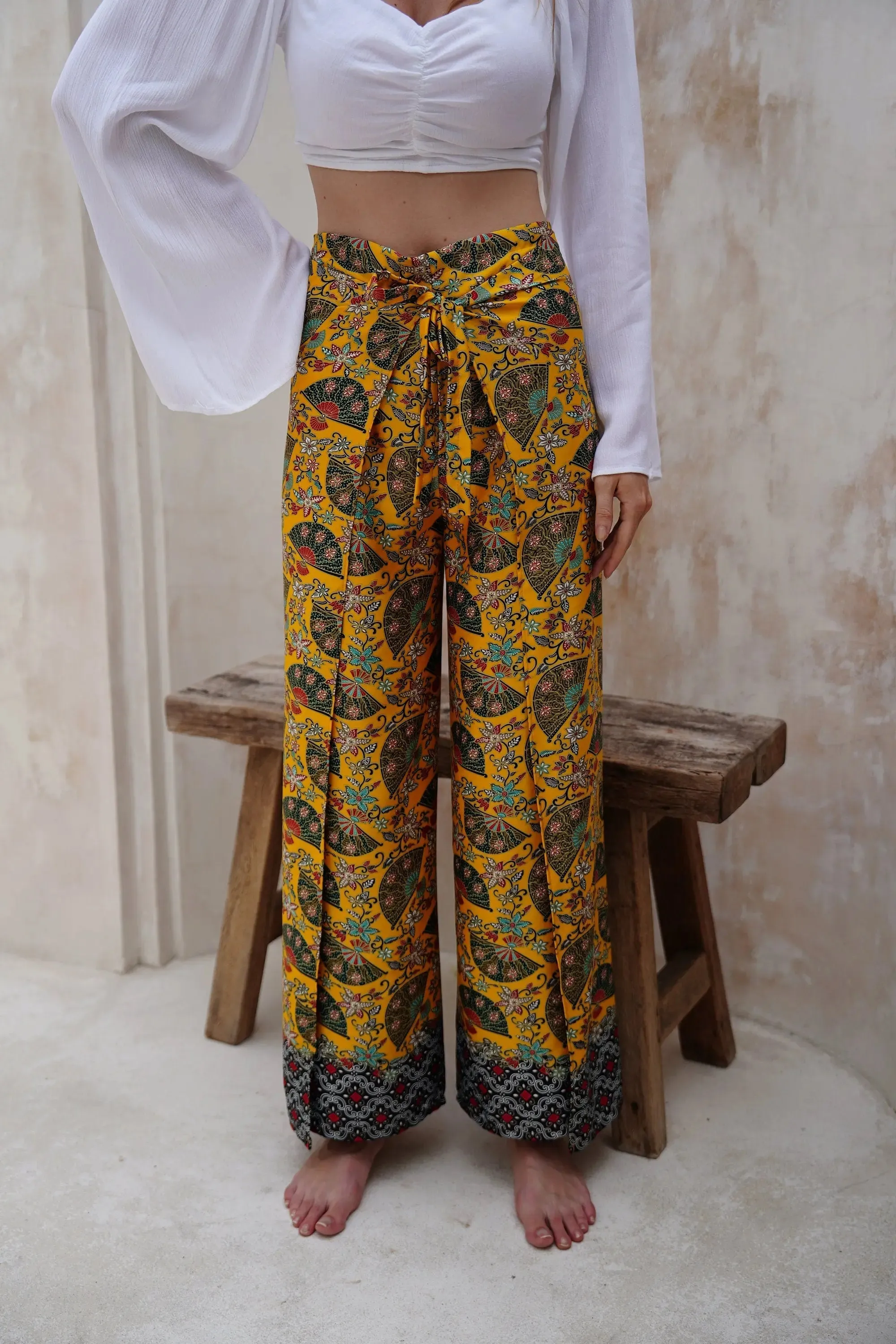 Yellow Satin Wrap Around Trousers