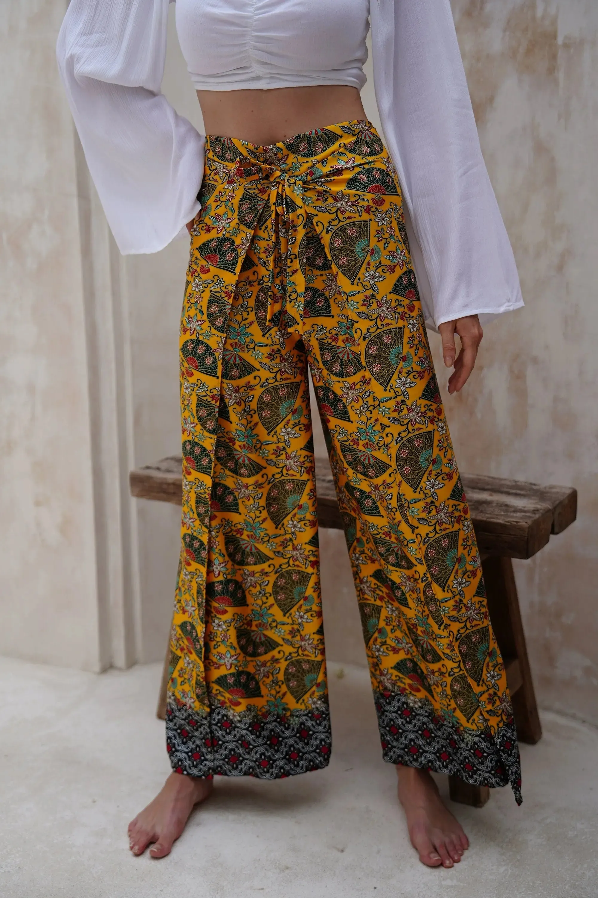 Yellow Satin Wrap Around Trousers